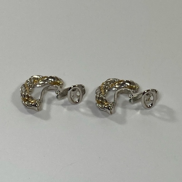 Trifari Silver and Gold Toned Twist Clip on Earrings - Picture 7 of 8
